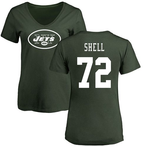 New York Jets Green Women Brandon Shell Name and Number Logo NFL Football #72 T Shirt->new york jets->NFL Jersey
